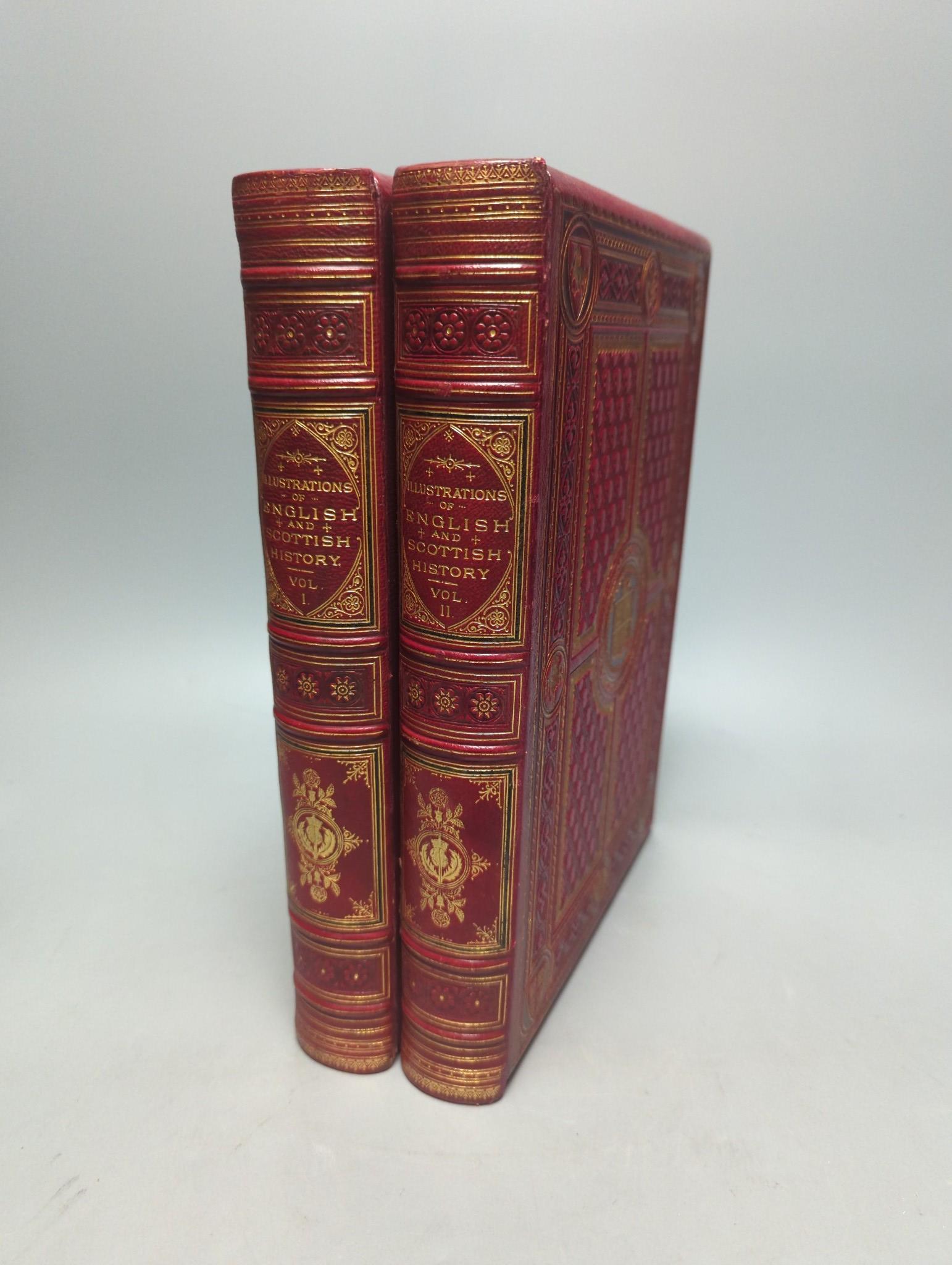 Archer, Thomas - Pictures and Royal Portraits Illustrative of English and Scottish History.... with descriptive historical sketches. 2 vols. Many engraved plates; publisher's elaborately gilt and blind decorated red moro